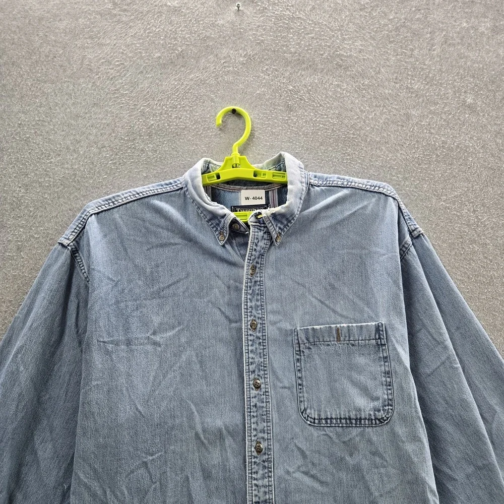 Wrangler Men Button Up Shirt 2XL Light Blue Denim Western READ